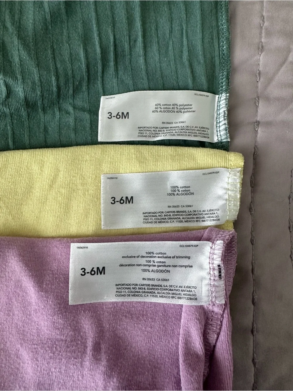 Carter's 3-Pack Baby One-Pieces in Lavender, Yellow and Green